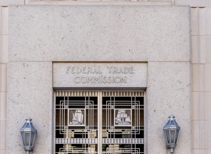 A building entrance with the Federal Trade Commission or FTC sign above the door.