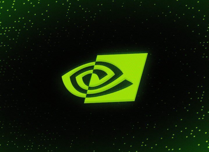 The Nvidia logo in a dark background with green dots visible on the corners of the image.