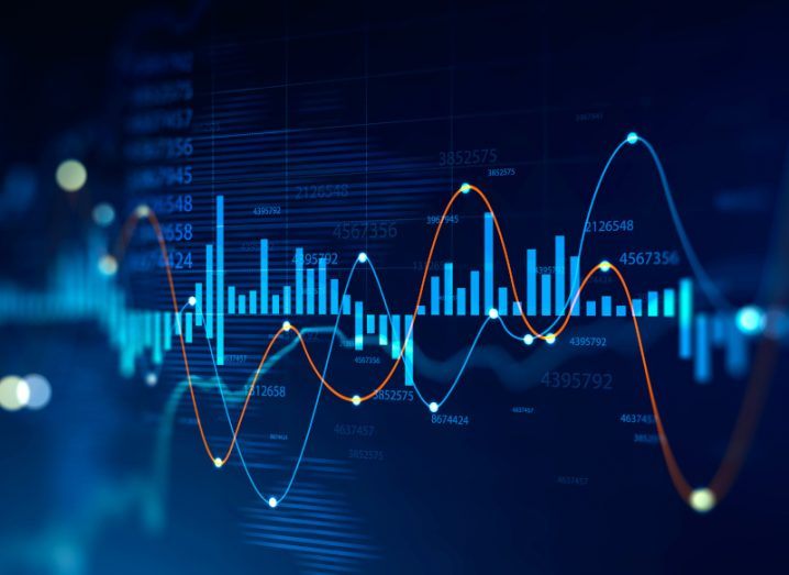 an illustration of several graphs in neon blue colours against a dark blue background.