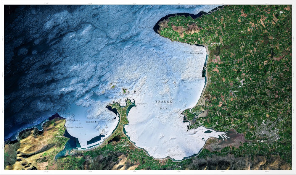 A detailed map of Tralee Bay and the water depths of its coastal waters.